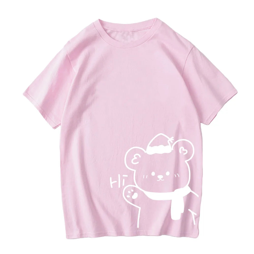 White Bear Outline 'Hi' Unisex Tee-Enchanted peach