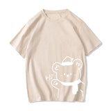 White Bear Outline 'Hi' Unisex Tee-Enchanted peach