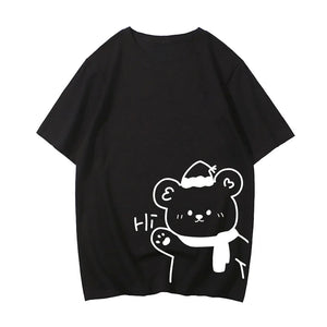 White Bear Outline 'Hi' Unisex Tee-Enchanted peach