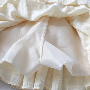 White Beige Ruffles Elastic High Waist Mini Skirt-Enchanted peach