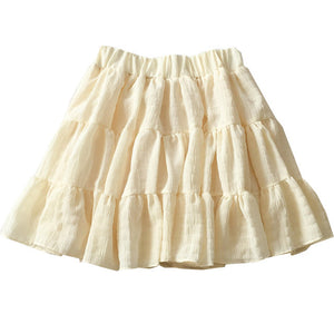 White Beige Ruffles Elastic High Waist Mini Skirt-Enchanted peach