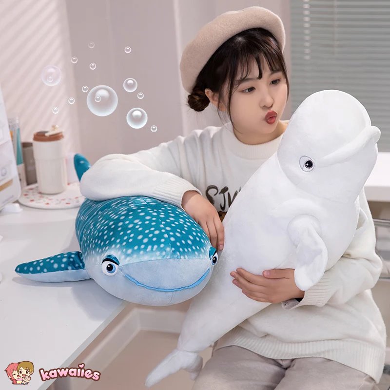 White Beluga Blue Whale Shark 75cm Plushies-Enchanted peach