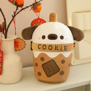 White Bichon Frisé Plushie Bubble Tea Cookie Bag-Enchanted peach