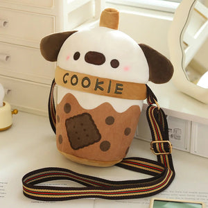 White Bichon Frisé Plushie Bubble Tea Cookie Bag-Enchanted peach