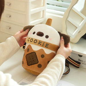 White Bichon Frisé Plushie Bubble Tea Cookie Bag-Enchanted peach