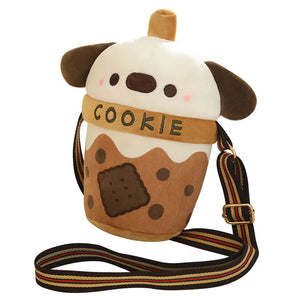 White Bichon Frisé Plushie Bubble Tea Cookie Bag-Enchanted peach