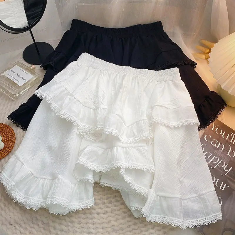 White Black Irregular Layered Mini Skirt-Enchanted peach