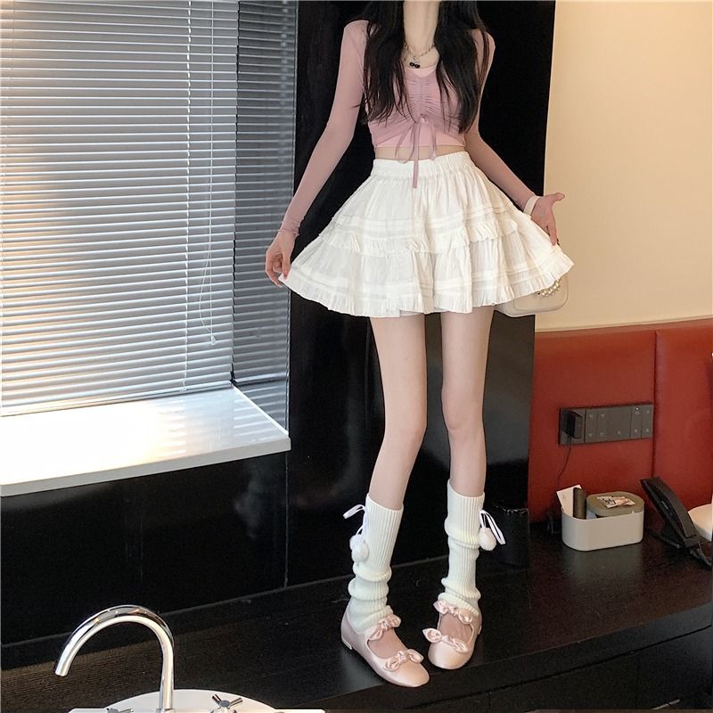 White Black Ruffle Layered High Waist Mini Short Women's Skirt-Enchanted peach