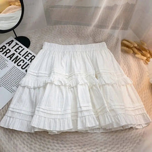 White Black Ruffle Layered High Waist Mini Short Women's Skirt-Enchanted peach