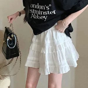 White Black Ruffle Layered High Waist Mini Short Women's Skirt-Enchanted peach