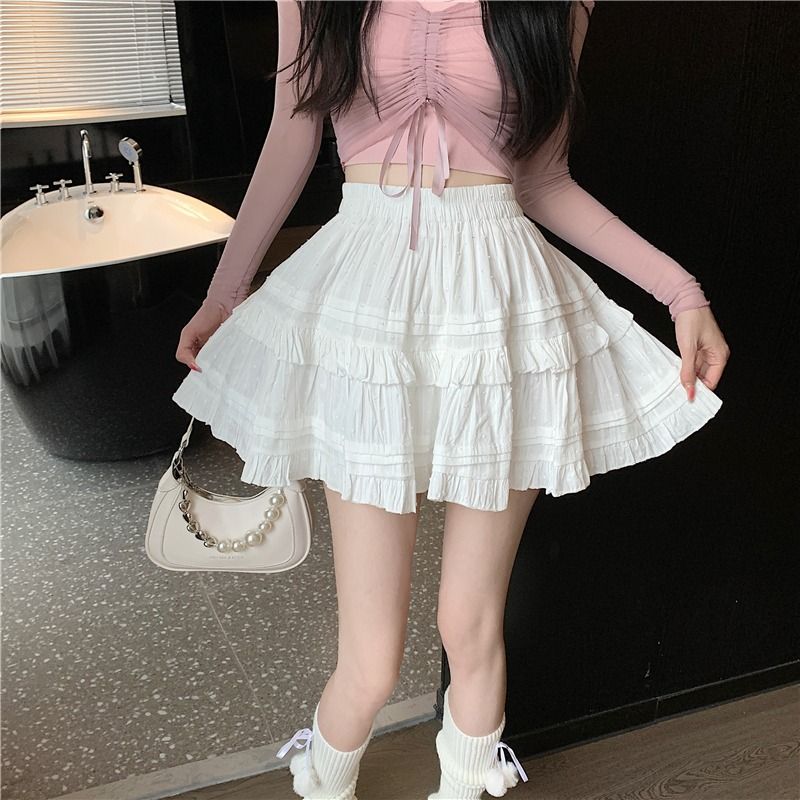 White Black Ruffle Layered High Waist Mini Short Women's Skirt-Enchanted peach