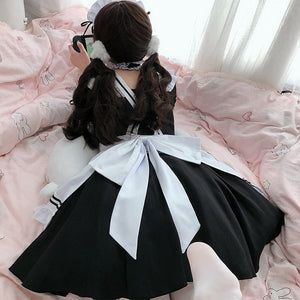 White Black Striped Lolita Maid Cosplay Women's Dress-Enchanted peach