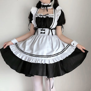 White Black Striped Lolita Maid Cosplay Women's Dress-Enchanted peach