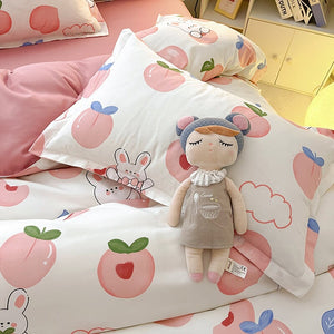 White Bunny Peach Flower Bedding Set-Enchanted peach