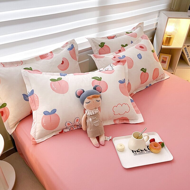 White Bunny Peach Flower Bedding Set-Enchanted peach