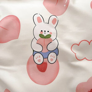 White Bunny Peach Flower Bedding Set-Enchanted peach