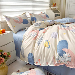 White Bunny Space Moon Bedding Set-Enchanted peach