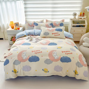 White Bunny Space Moon Bedding Set-Enchanted peach