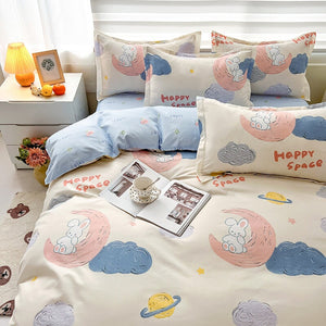 White Bunny Space Moon Bedding Set-Enchanted peach