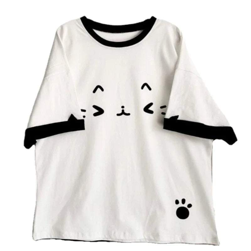 White Cute Cat Emoji Women's Top-Enchanted peach