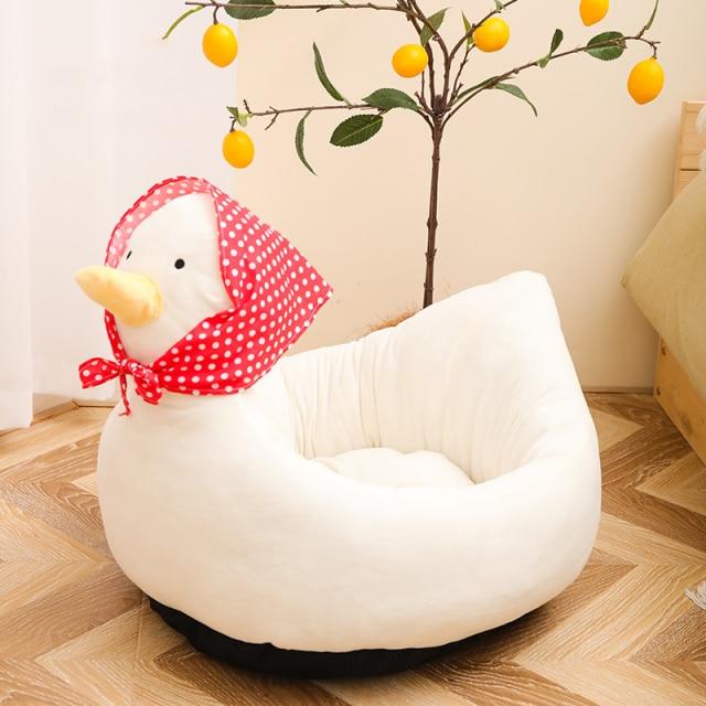 White Duck with Red Scarf Cat Dog Bed-Enchanted peach