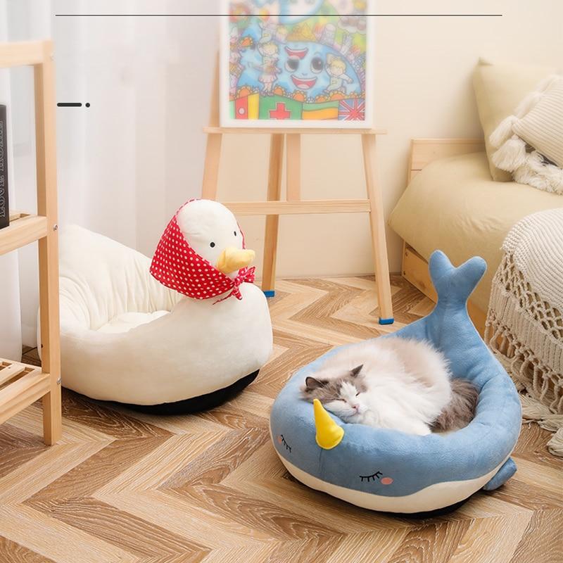 White Duck with Red Scarf Cat Dog Bed-Enchanted peach