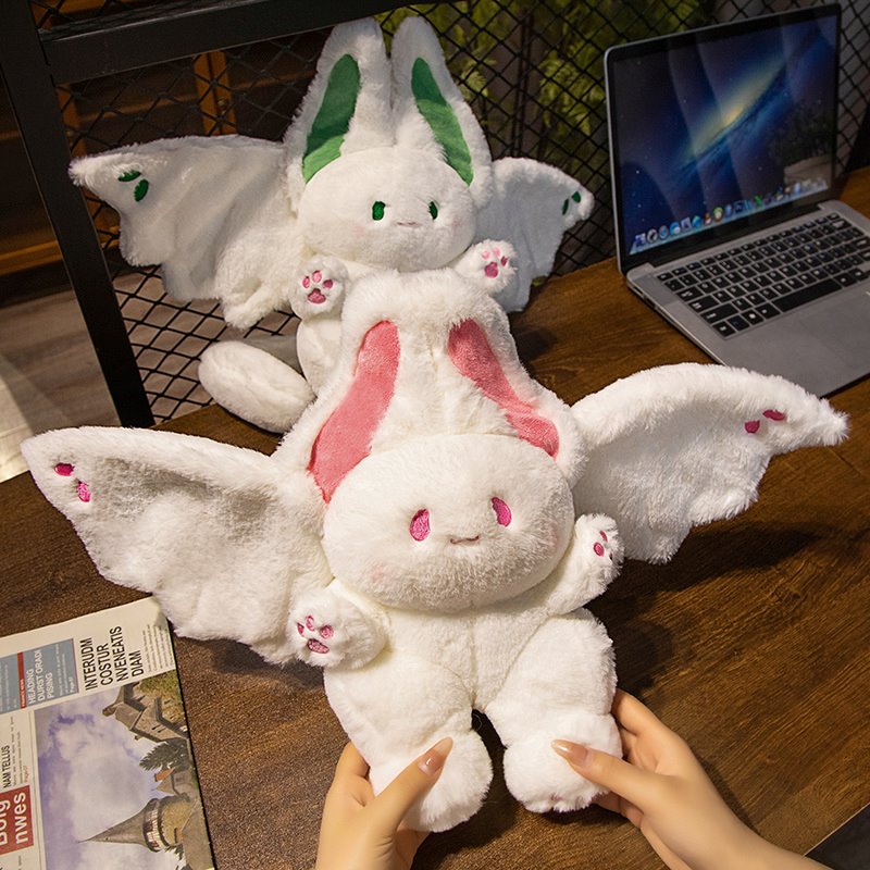 White Kawaii Fluffy Bat Plushie-Enchanted peach