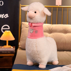 White Pink Fluffy Alpaca Plushie-Enchanted peach