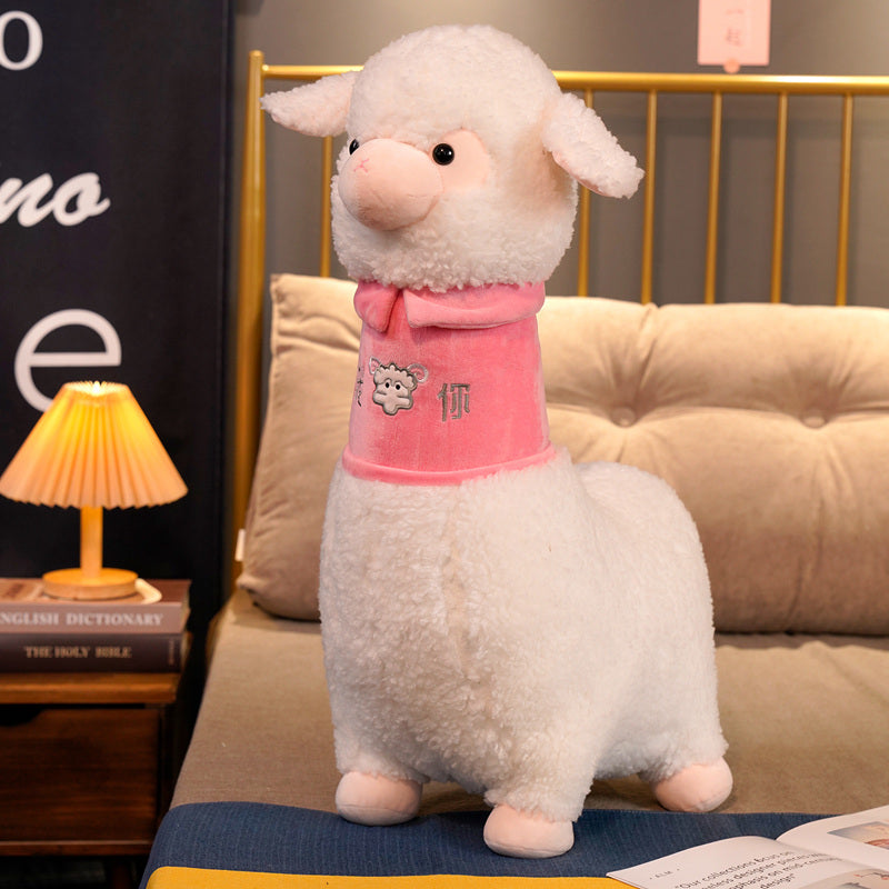 White Pink Fluffy Alpaca Plushie-Enchanted peach