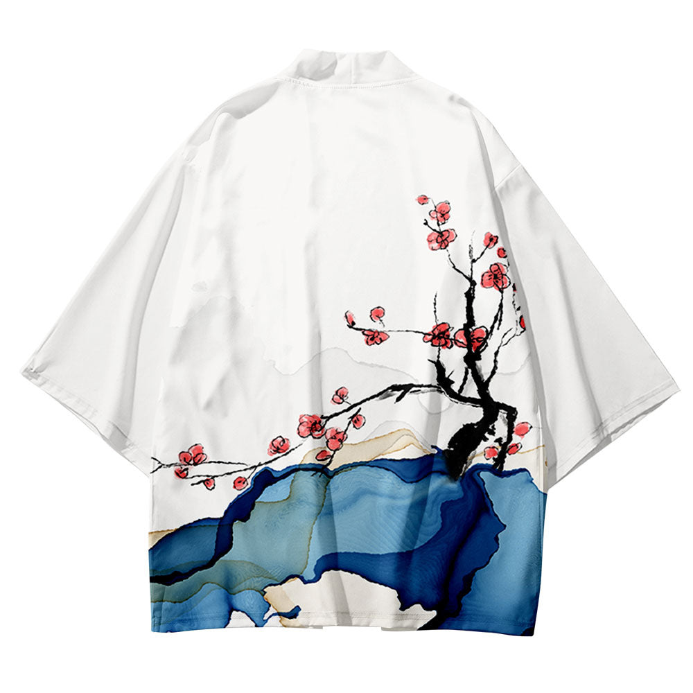 White Sakura Lake Japanese Women Kimono Robe Cardigan-Enchanted peach