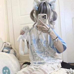 Y2K Harajuku Anime Punk Girl Black Blue Women's Top Tee-Enchanted peach