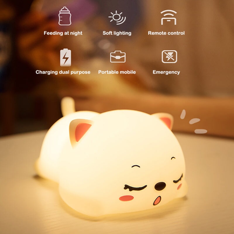 Yawning Cat LED Night Light-Enchanted peach