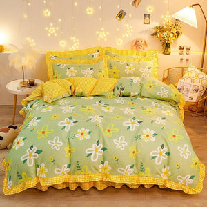 Yellow Floral Bedding Set Collection with Bed Sheet-Enchanted peach