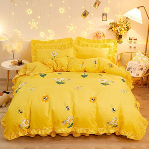 Yellow Floral Bedding Set Collection with Bed Sheet-Enchanted peach