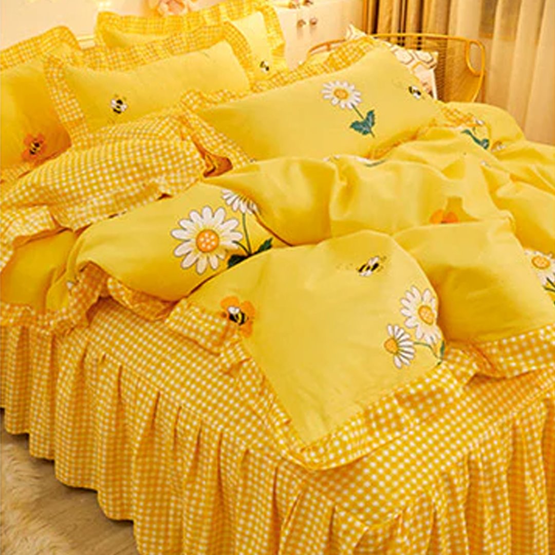 Yellow Floral Bedding Set Collection with Bed Sheet-Enchanted peach