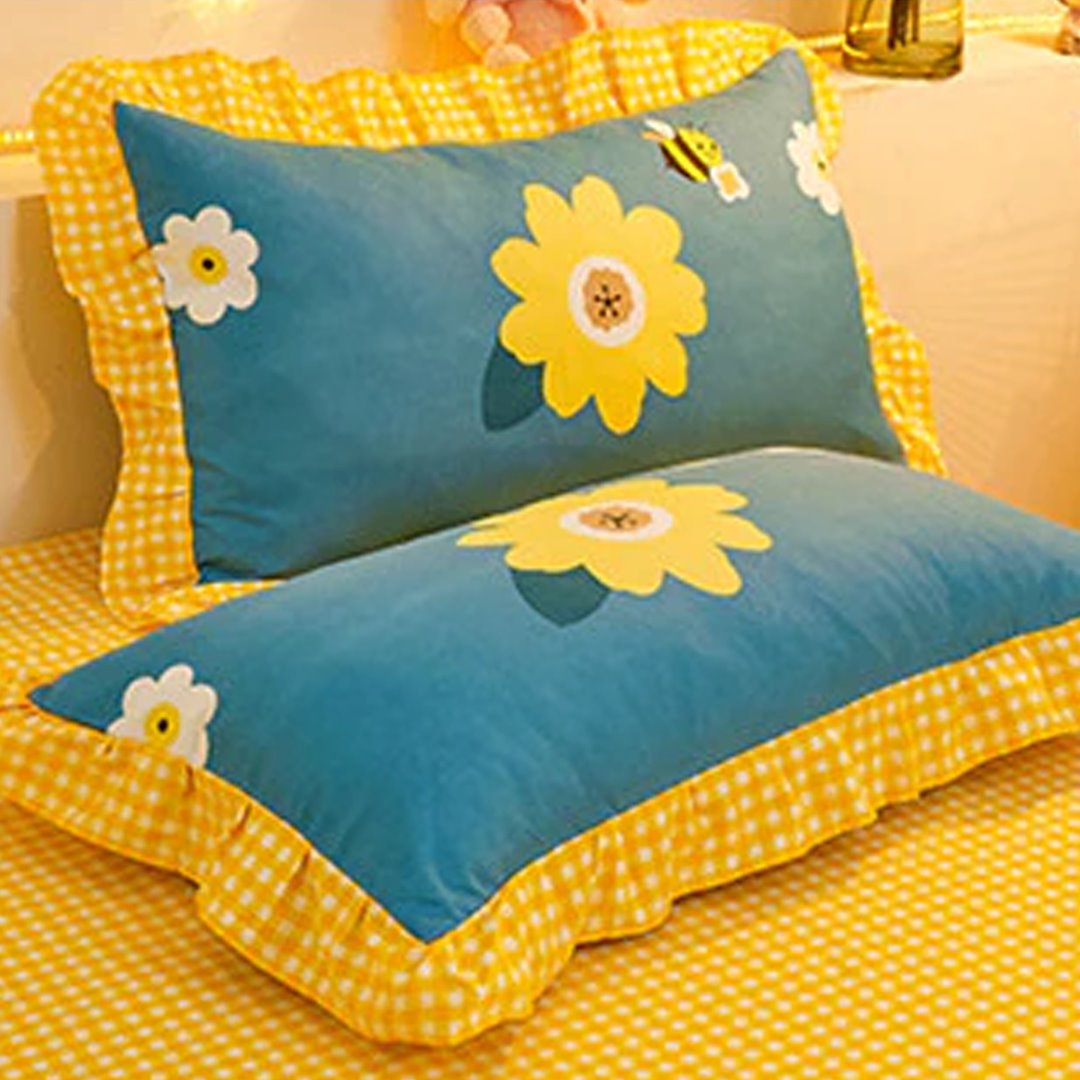 Yellow Floral Bedding Set Collection with Bed Sheet-Enchanted peach