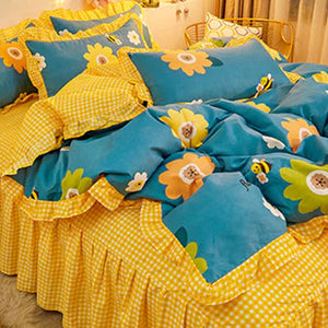 Yellow Floral Bedding Set Collection with Bed Sheet-Enchanted peach