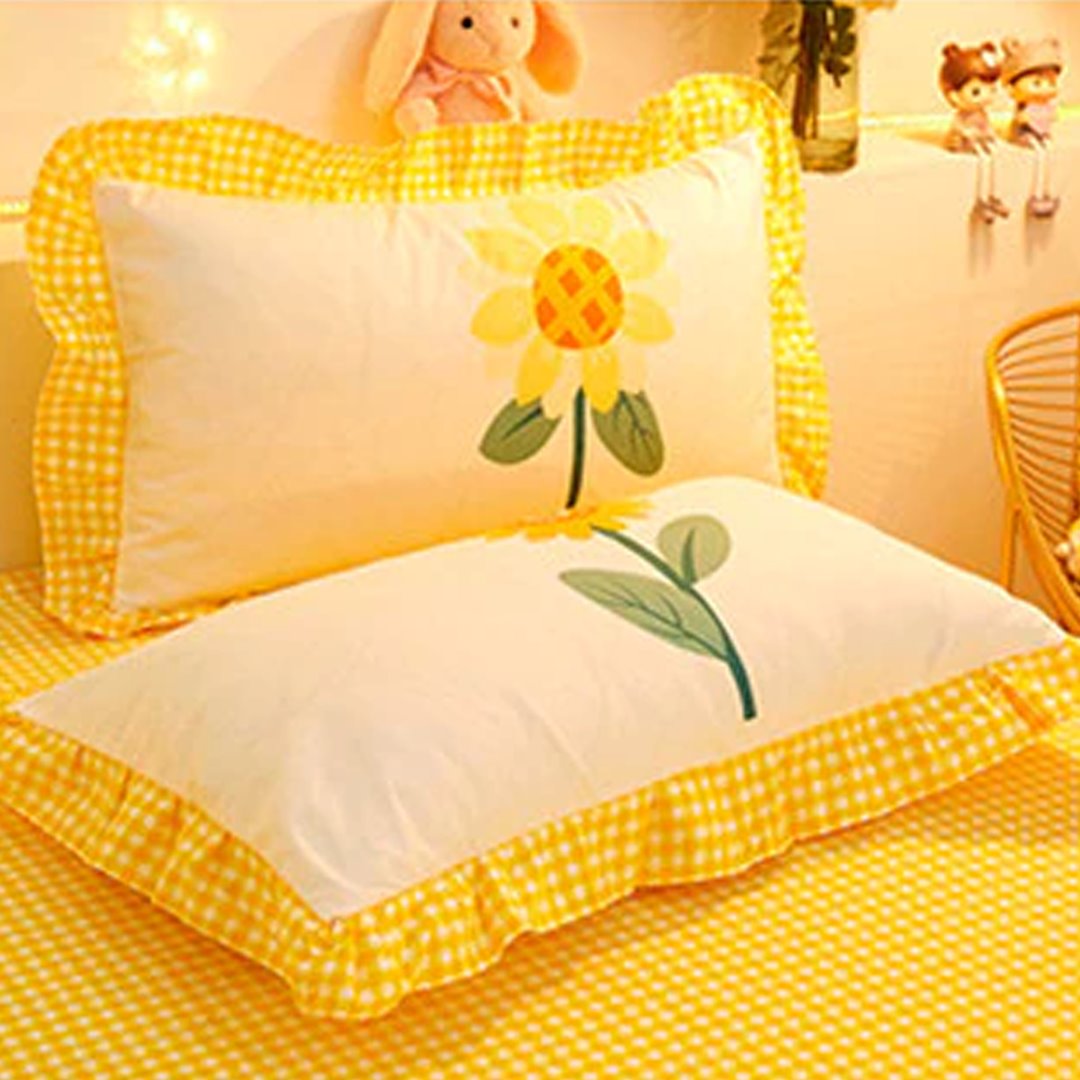 Yellow Floral Bedding Set Collection with Bed Sheet-Enchanted peach