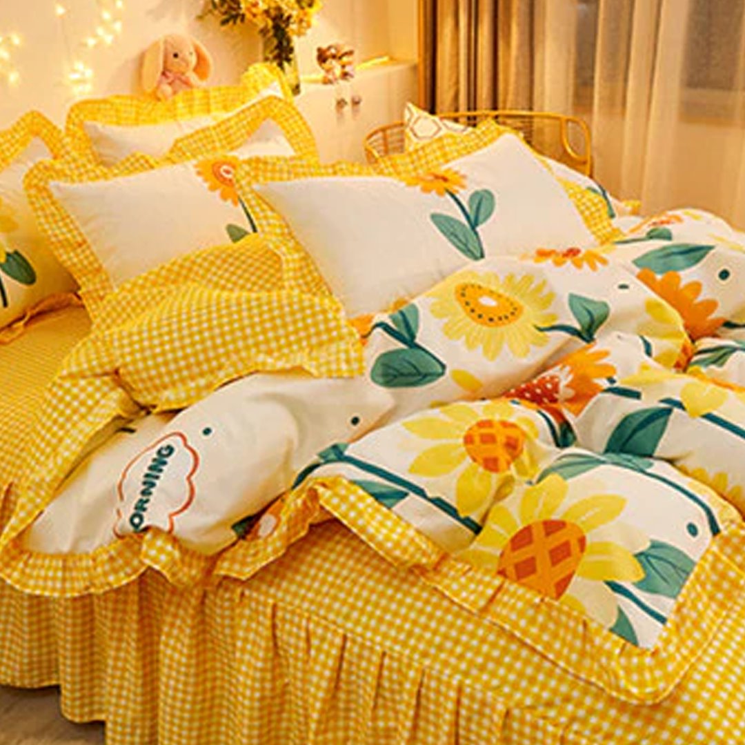 Yellow Floral Bedding Set Collection with Bed Sheet-Enchanted peach