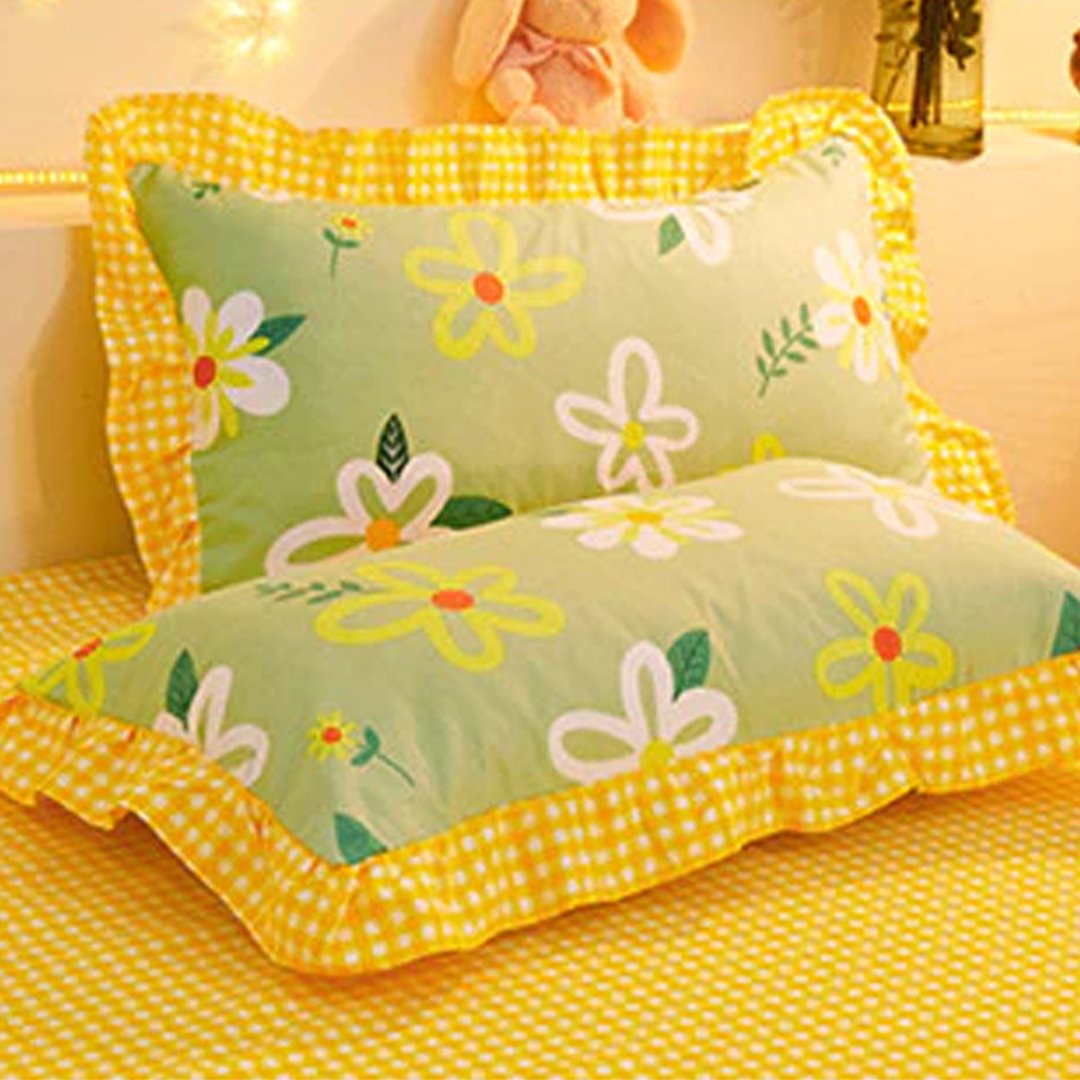 Yellow Floral Bedding Set Collection with Bed Sheet-Enchanted peach