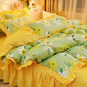 Yellow Floral Bedding Set Collection with Bed Sheet-Enchanted peach