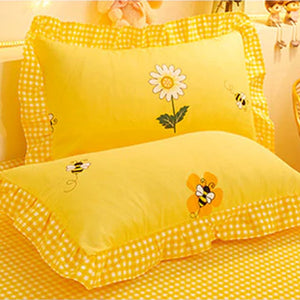 Yellow Floral Bedding Set Collection with Bed Sheet-Enchanted peach