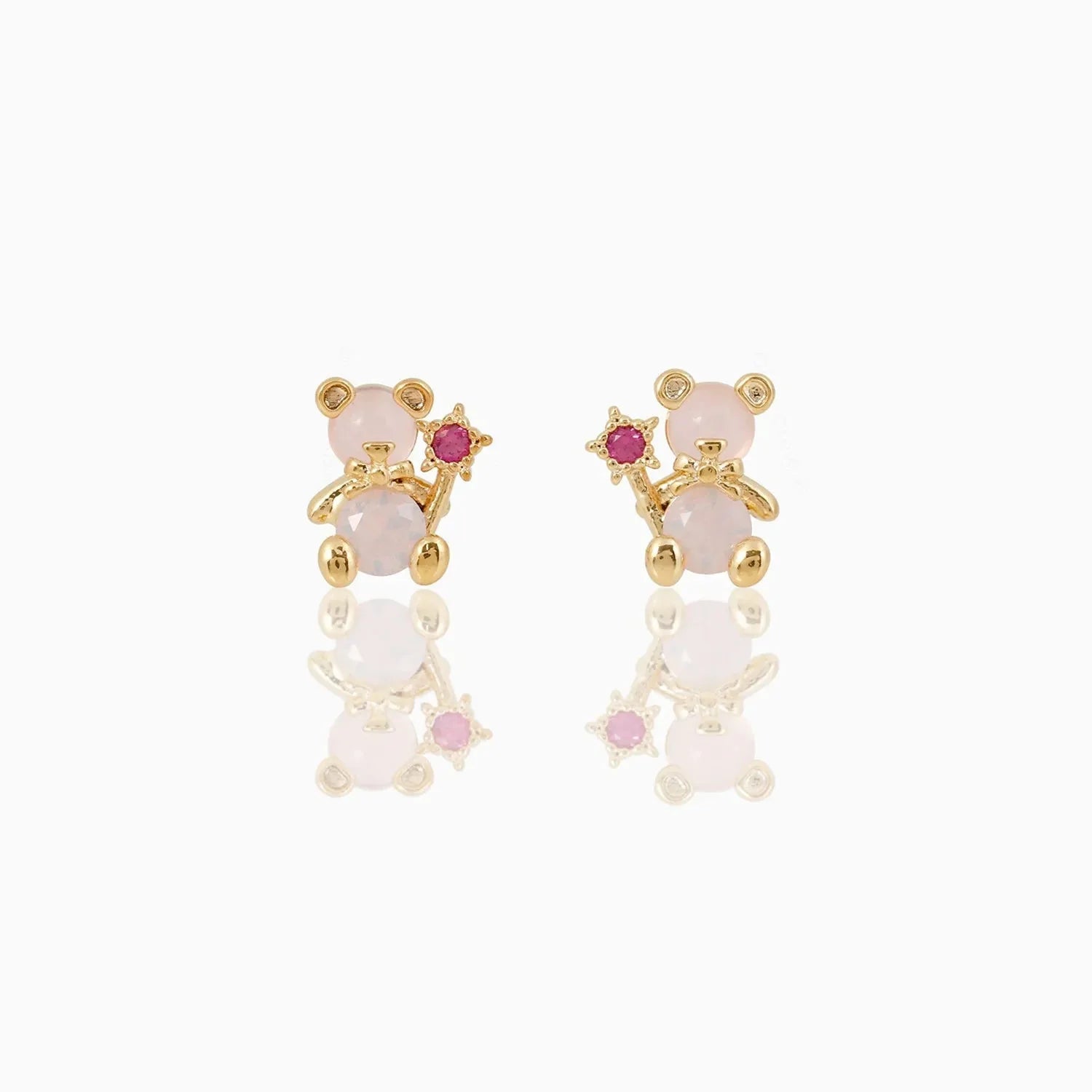 Zircon Light Pink Round Gold-plated Earring-Enchanted peach