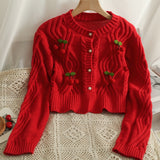 Cherry Knitted Cropped Cardigan