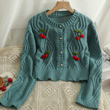 Cherry Knitted Cropped Cardigan