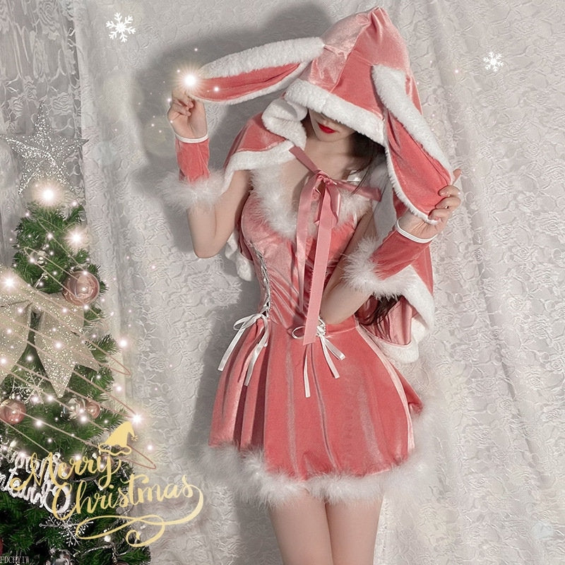 Hooded Pink Christmas Bunny Set