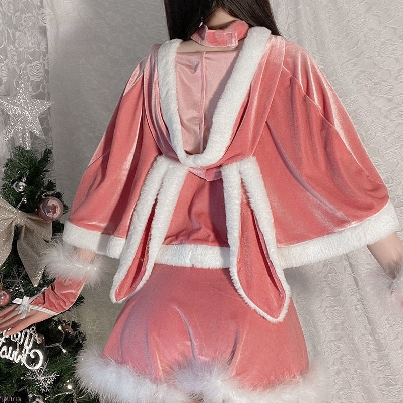 Hooded Pink Christmas Bunny Set