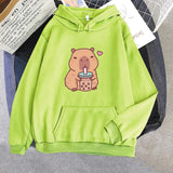 Capybara Drinking Bubble Tea Unisex Hoodie-Enchanted peach