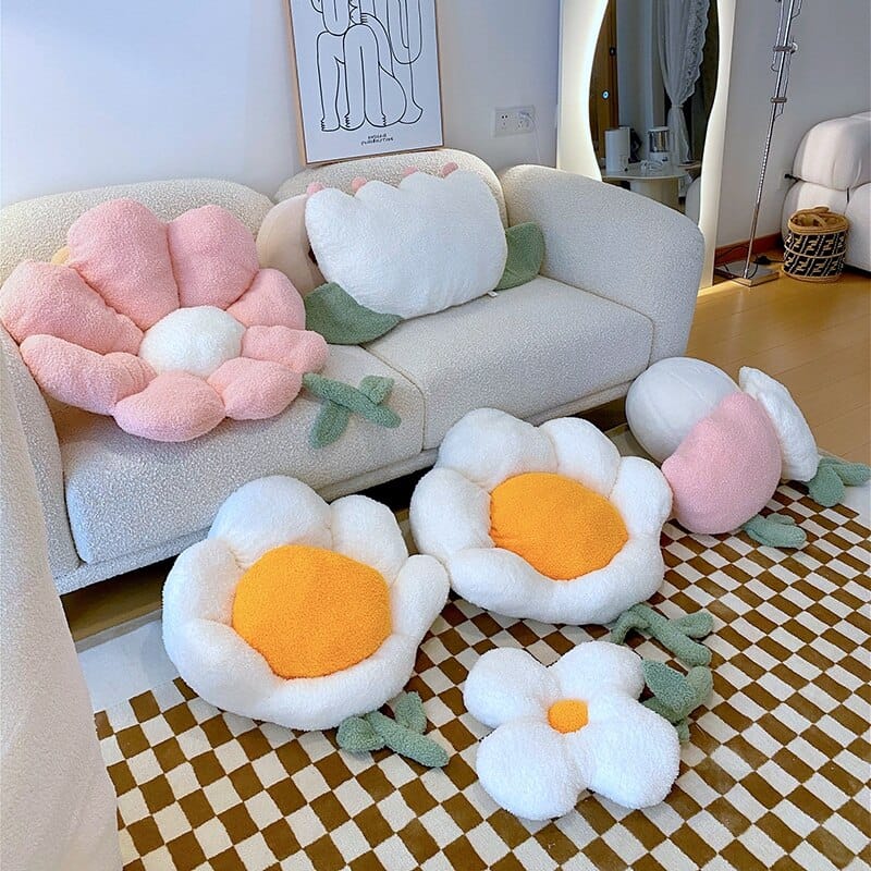 Pastel Flower Daisy Plush Chair Cushion Pillow