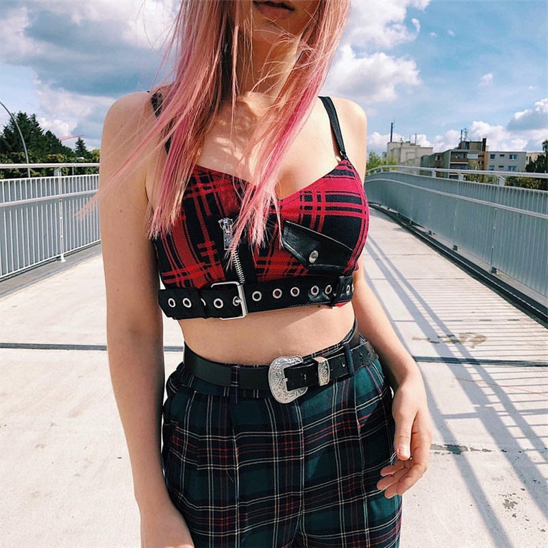 Patchwork Plaid Crop Top